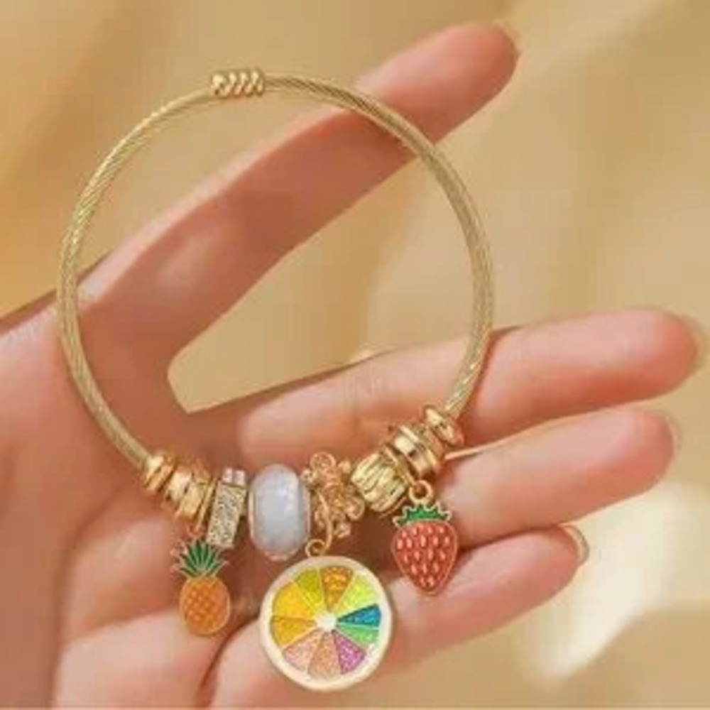 Fruit Charm Bangle Bracelet Strawberry Lemon Pineapple Bangle